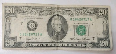 $20 Twenty Dollar Bill Federal Reserve Note 1981  Chicago G 16420717 A - Image 1 of 2