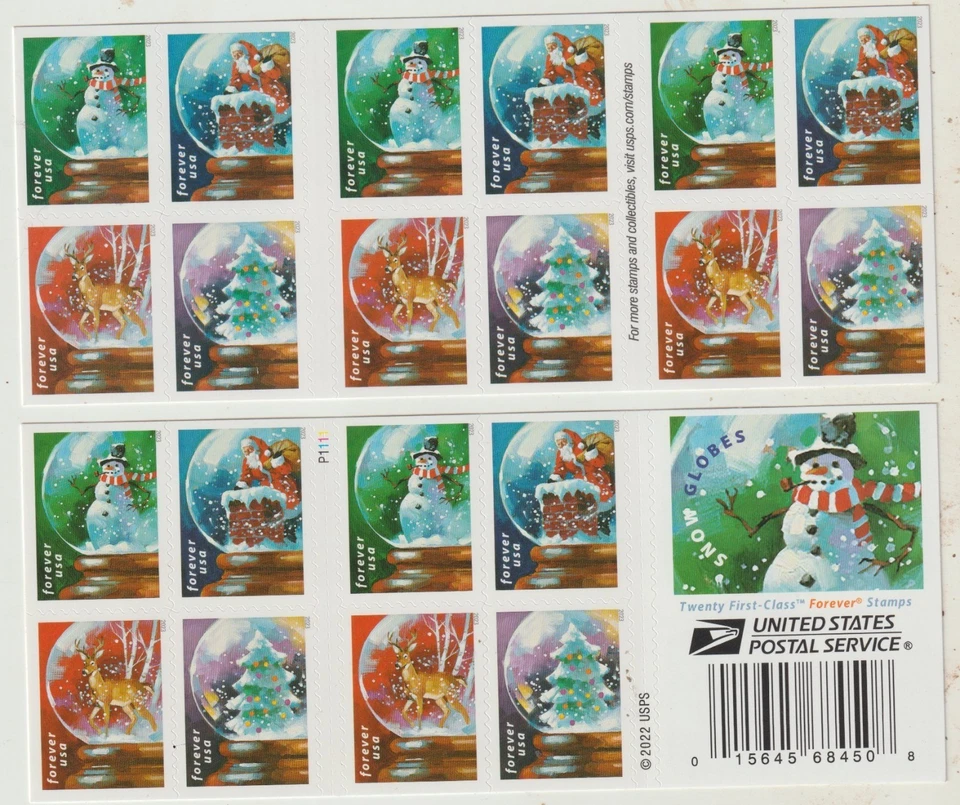 USPS 2022 SNOW GLOBES strip of 20 one ounce rate stamps sent free from OKC, OK - Image 1 of 1