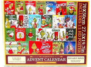 GRINCH STOLE CHRISTMAS ADVENT CALENDAR 24 DAY 1008 PC JIGSAW PUZZLE, POSTER NIB - Picture 1 of 10