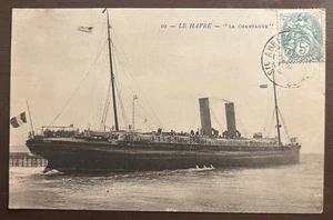 LA CHAMPAGNE (French) Stern photo from starboard leaving wharf - 1907 - Picture 1 of 1