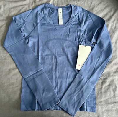 NOVA Camisa Feminina Lululemon Swiftly Tech Manga Longa, Tamanho 6, Azul Brilhante - Imagem 1 de 4