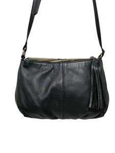 Margot Leather Adjustable Strap Shoulder Crossbody Black Bag with Tassel Accent - Picture 1 of 15