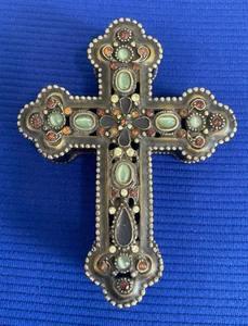 Metall Emaille Schmuck Schmuckschatulle Kreuz Strass Rosenkranz Schatulle - Bild 1 von 10