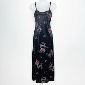 Maxi Vestido De Colección Años 90 Whimsigoth Para Mujer Pequeño Negro Estampado Dragón Grunge Sirena Gótica - Imagen 1 de 15
