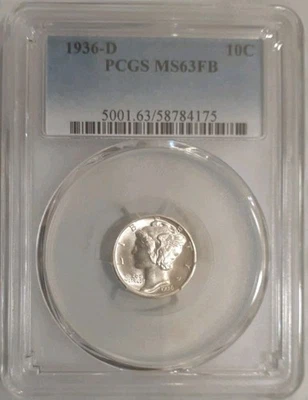 1936 D Mercury Dime  PCGS MS63FB  - Image 1 of 2