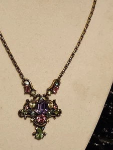 VINTAGE HOLLYCRAFT 1953 Corr NECKLACE w/ COLORFUL RHINESTONES Statement Necklace - Picture 1 of 8