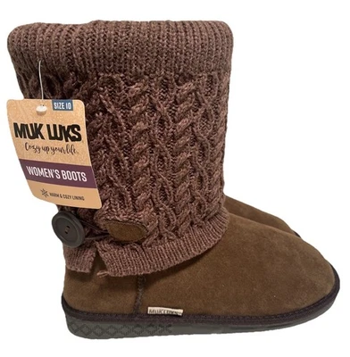 MUK LUKS Women's Janie Knit Cuff Mid-Calf Boot Brown Size 10 NEW - Image 1 of 4