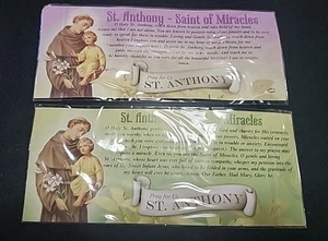 Lot of 2  Vint St. Anthony Saint of Miracles Silvertone  Picture/Pendant/Chain  - Picture 1 of 2