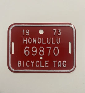 1973 Honolulu Hawaii Bicycle Tag License Plate #69870 Unused, New Condition - Picture 1 of 2