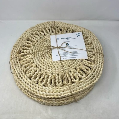 Juego de 6 manteles individuales tejidos redondos con cáscara de maíz natural NEVEVIBES - 15 pulgadas de mimbre boho Foto 1 de 4