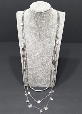 Premier Designs Silver Tone Vtg Triple Strands Various Lengths Lobster Closure - Image 1 of 4