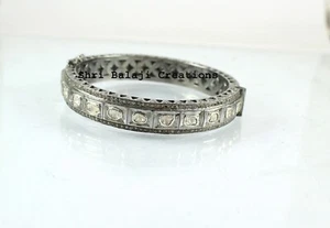 Diamond Bangle Natural Diamond Polki Rosecut Diamond 925 Sterling Silver - Picture 1 of 2
