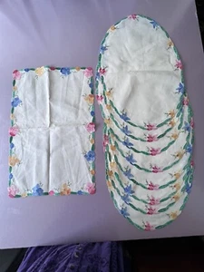 Vintage Antik Leinen Tischsets Applikation & Stickerei Akzente 8 Oval 1 Rechteck - Bild 1 von 20