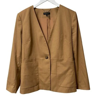 DONNA KARAN Designer Blazer Size 16 Womens Camel Tan Modern Jacket Autumn Breeze - Image 1 of 4