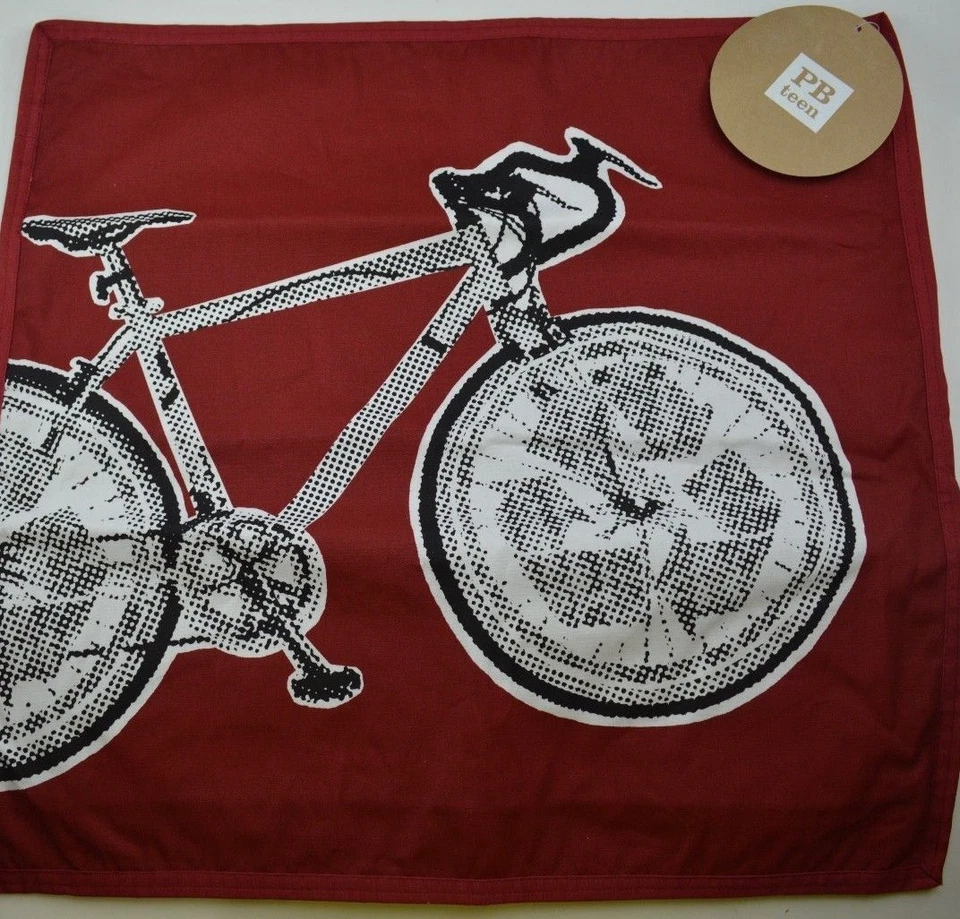 CUBIERTA DE ALMOHADA POTTERY BARN TEEN BIKE COOL FACTOR BICICLETA ROJA 18" #236 Foto 1 de 1