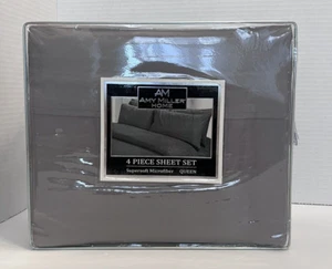 Juego de sábanas Amy Miller Home Queen 4 piezas gris pedernal microfibra supersuave nuevo - Imagen 1 de 11