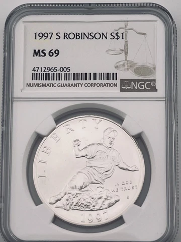 1997 S JACKIE ROBINSON $1 Silver Dollar Commemorative Coin NGC MS 69 Cover