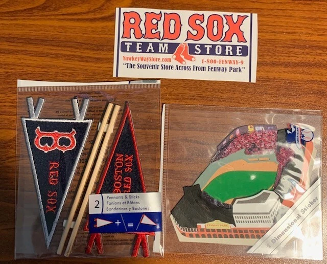 Boston Red Sox 2 Mini Stick Pennant & 1 Dimensional Stadium Sticker - Image 1 of 1