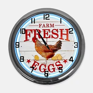 18" Bauernhof frische Eier Blechschild entworfen weiß Neon Uhr - Bild 1 von 5