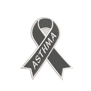 Asthma Awareness Support Ribbon Charcoal Gray Patch Embroidered Iron-on Applique - Picture 1 of 12