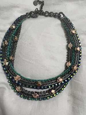 Collar Stella & Dot Oro Rosa + Hematita Mercurio Declaración Verde Azul Raro Foto 1 de 4