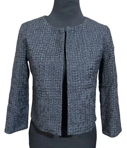 Eileen Fisher Women's Black Textured Cotton Open Front Jacket Size XXS - Picture 1 of 6