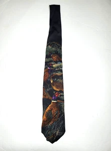 VTG Polo Ralph Lauren Silk Neck Tie Pheasants Birds Black Handmade USA 90s - Picture 1 of 8
