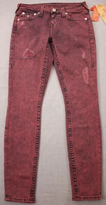 True Religion Womens Red Marbled Super Skinny Ripped Flap Jeans NWT Sz 26 28x30 - Picture 1 of 7