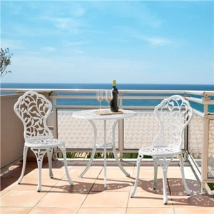 3-Piece Outdoor Bistro Set w/Leaf Design, Rust-Resistant Cast Aluminum Table Set - Picture 1 of 12