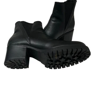 MIA Sz 8.5 Women's Platform Lug Sole Black Ankle Booties y2k Big Block Heel - Picture 1 of 7