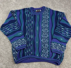 MAGLIONE girocollo vintage TUNDRA CANADA 3D lavorato a maglia stile Cosby Biggie Coogi M - Foto 1 di 6