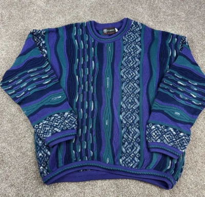 Vintage TUNDRA CANADA 3D Knitted Cosby Biggie Coogi Style Crew Neck SWEATER M - Image 1 of 4