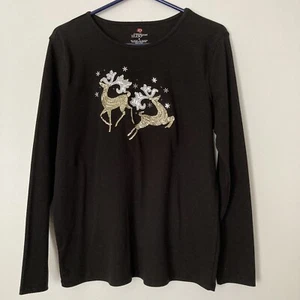 Mercer Street Studio Damen Holiday Pailletten Rentier Shirt Gr. M Langarm  - Bild 1 von 5