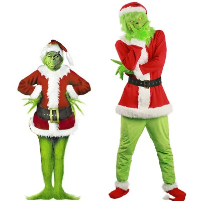 Adult Santa Grinch Costume Xmas Cosplay Men Christmas Santa Fancy Dress Full Set - Image 1 of 4