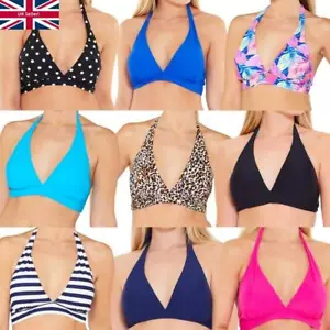 Scuba Women's Halter Neck Bikini Top Mix & Match Separates Tie Fasten UK Seller - Picture 1 of 27