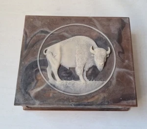 Vintage Incolay stone box BUFFALO / BISON - Picture 1 of 14