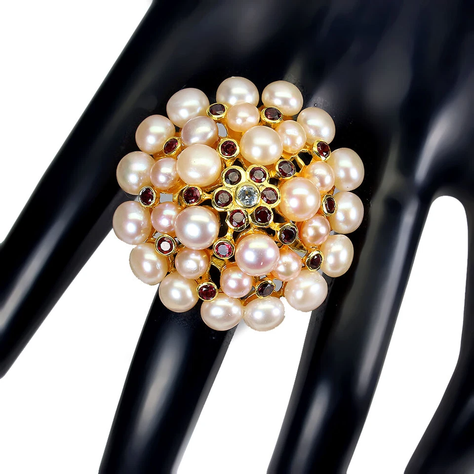 Anillo de plata de ley 925 perla topacio rodolita piedras preciosas naturales joyería talla 7 Foto 1 de 4