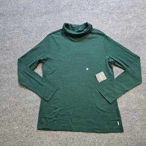 Eddie Bauer Top Shirt Women XL Green Striped Turtleneck Long Sleeve Casual Layer - Picture 1 of 10