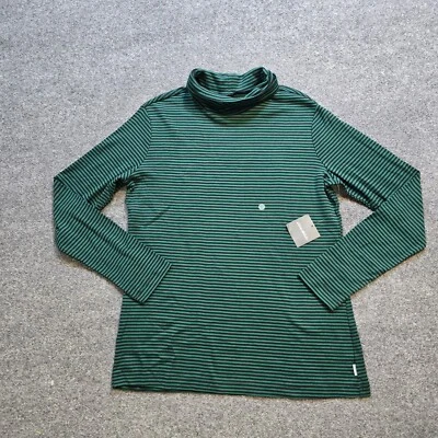 Camisa Top Eddie Bauer Mujer XL Verde Rayas Cuello Alto Manga Larga Informal Capa Foto 1 de 4
