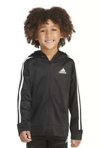 Adidas Youth Kids Black Tricot Full Zip Hooded Track Jacket Size 6 or 7 - Picture 1 of 3
