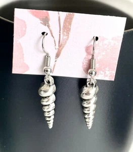 SWIRL Conch SEASHELLS Earrings. Silver Tone French Hook Hypoallergenic B06 - Picture 1 of 2