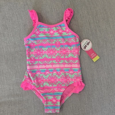Traje de baño de una pieza Okie Dokie niña pequeña 4T rosa brillante volantes nuevo con etiquetas estampado Foto 1 de 4