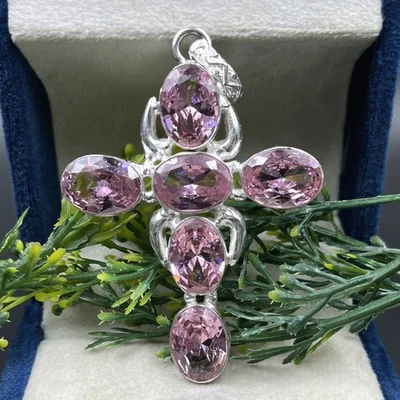 Colgante hecho a mano de plata de ley 925 con piedras preciosas de topacio rosa corte rosa Foto 1 de 4