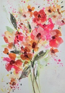 Original Signed Watercolor Painting. Colorful Floral. Boho. Abstract. Pink - Picture 1 of 1
