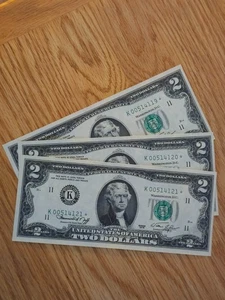 1976 $2 DALLAS Federal Reserve $2 Star Note Lot Serial # K00514119*-K00514121* - Picture 1 of 7