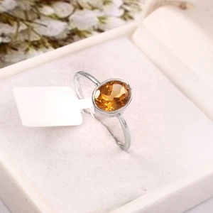 Oval Yellow Citrine Solitaire Sterling Silver Ring November Birthstone Jewelry - Picture 1 of 13