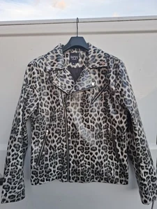BOOHOO MAN GREY LEOPARD PRINT FAUX LEATHER BIKER JACKET..SIZE XL - Picture 1 of 3