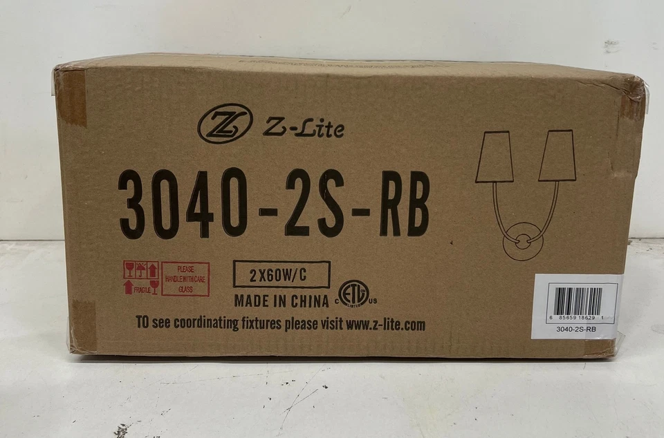 Z-Lite Shannon 12,75 pulgadas Aplique de pared de latón frotado con 2 luces pantalla de tela blanca Foto 1 de 3