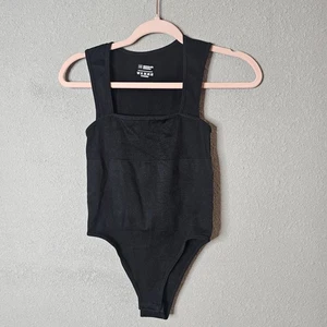Black Bodysuit Womens XS Ribbed Square Neck Sleeveless Snap Closure Stretchy - Picture 1 of 9