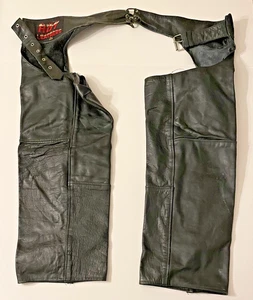 Hot Leather Chaps - Size XL - Motorcycle Black Adjustable Waist - Zippers - Picture 1 of 13
